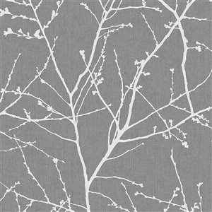 Papier peint Innocence en vinyle texturé au motif de vignes par Graham & Brown, non encollé, 56 pi², charbon/argent