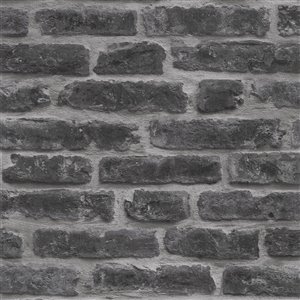 Papier peint Strata en vinyle texturé au motif de briques par Graham & Brown, non encollé, 56 pi², noir