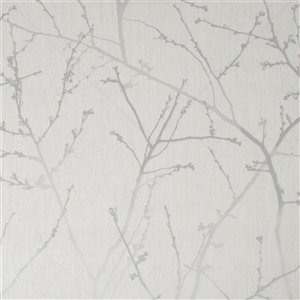Papier peint Simplicité en tissu non-tissé texturé au motif de vignes par Graham & Brown, non encollé, 56 pi², mica blanc