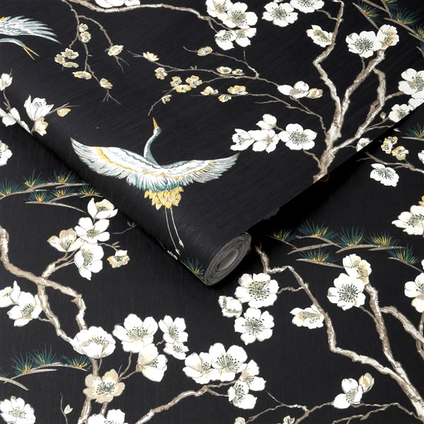 Graham & Brown Kabuki Non-Woven Textured Birds Wallpaper - Unpasted/Paste the wall - 56-sq. ft - Black