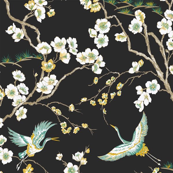 Graham & Brown Kabuki Non-Woven Textured Birds Wallpaper - Unpasted/Paste the wall - 56-sq. ft - Black