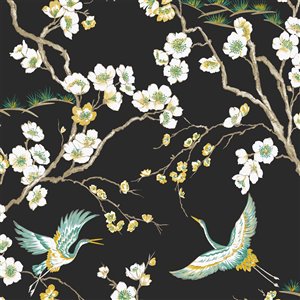 Papier peint Kabuki en tissu non-tissé texturé à motif d'oiseaux par Graham & Brown, non encollé, 56 pi², noir