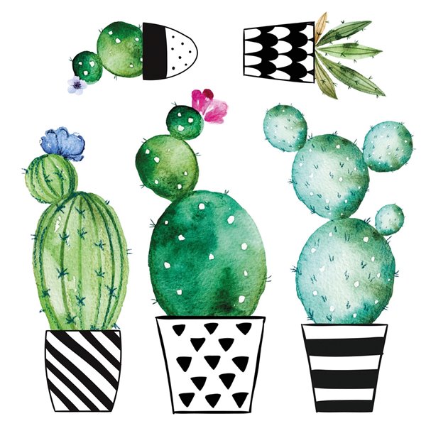 CREARREDA Stickers muraux aquarelle cactus lot de 8 TCR-54114
