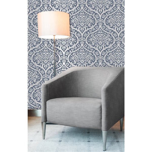 Fine Decor Sandringham Damask Wallpaper - Blue