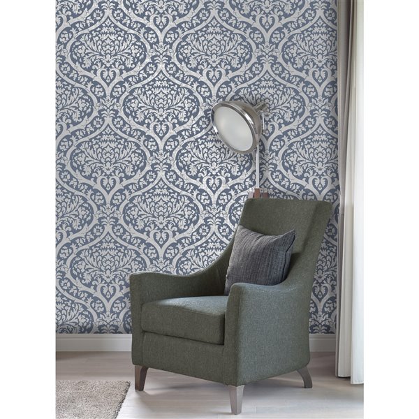 Fine Decor Sandringham Damask Wallpaper - Blue