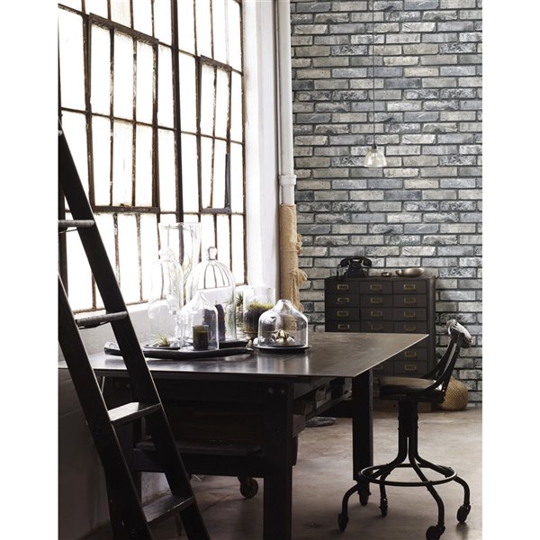 Brewster Painted Brick Wallpaper - Grey