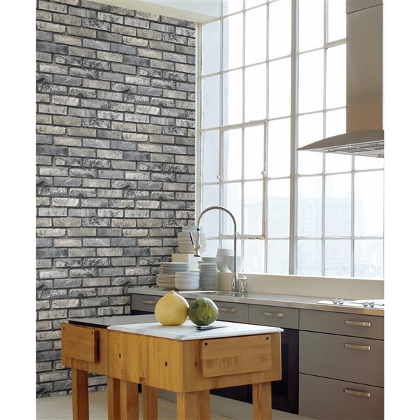 Brewster Painted Brick Wallpaper - Grey