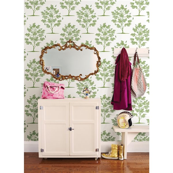 Brewster Woodland Trees and Birds Wallpaper - Green
