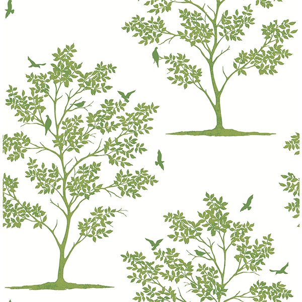 Brewster Woodland Trees and Birds Wallpaper - Green