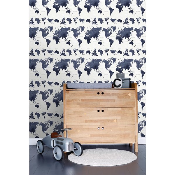 ESTA Home Boq World Map Wallpaper - Dark Blue