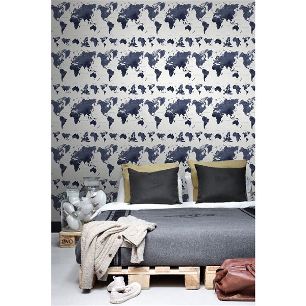 ESTA Home Boq World Map Wallpaper - Dark Blue
