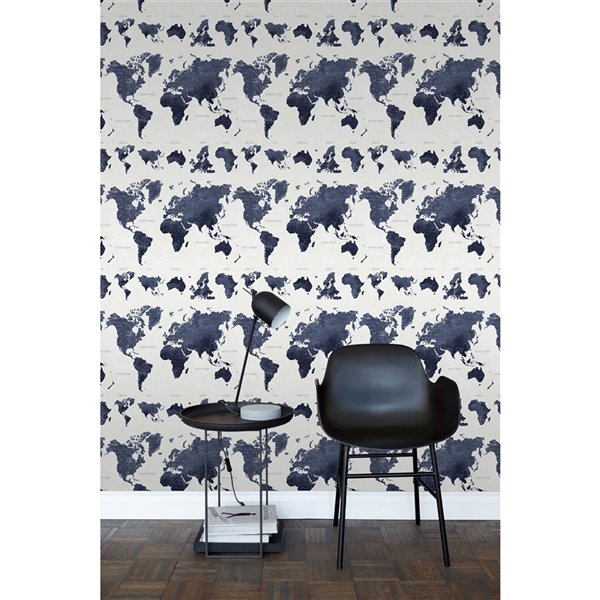 ESTA Home Boq World Map Wallpaper - Dark Blue
