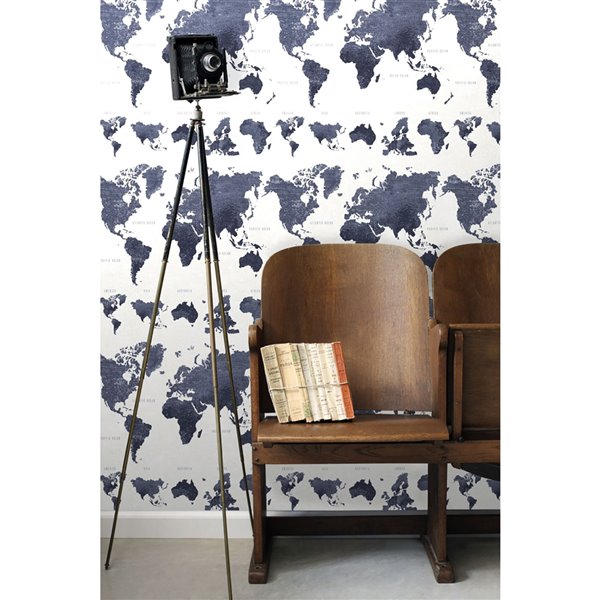 ESTA Home Boq World Map Wallpaper - Dark Blue