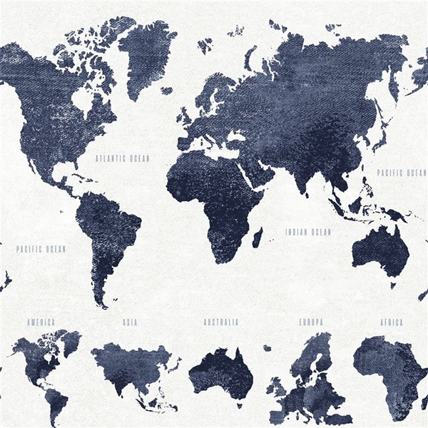 ESTA Home Boq World Map Wallpaper - Dark Blue