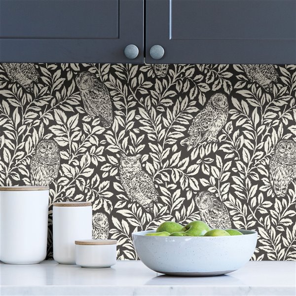 NuWallpaper Sleepy Owls Peel and Stick Wallpaper - Charcoal