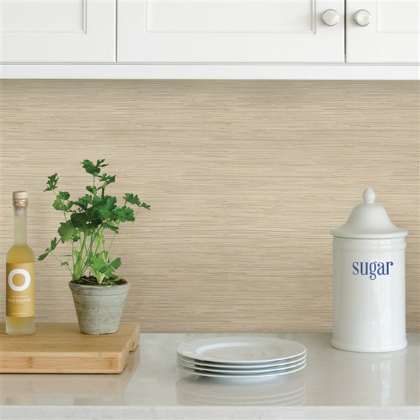 NuWallpaper Tibetan Grasscloth Peel and Stick Wallpaper Cream NUS3336