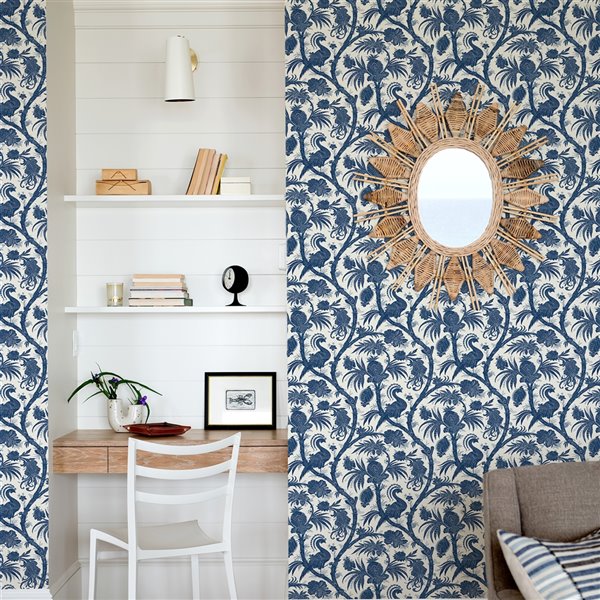 Scalamandre Balinese Peacock Self Adhesive Wallpaper - Indigo