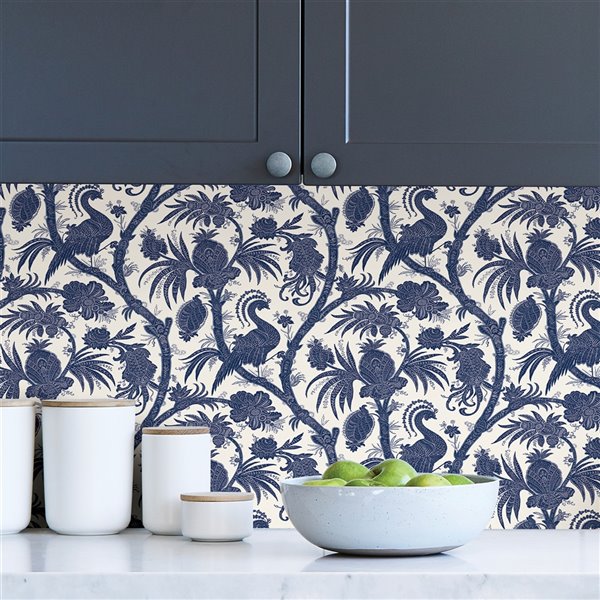 Scalamandre Balinese Peacock Self Adhesive Wallpaper - Indigo