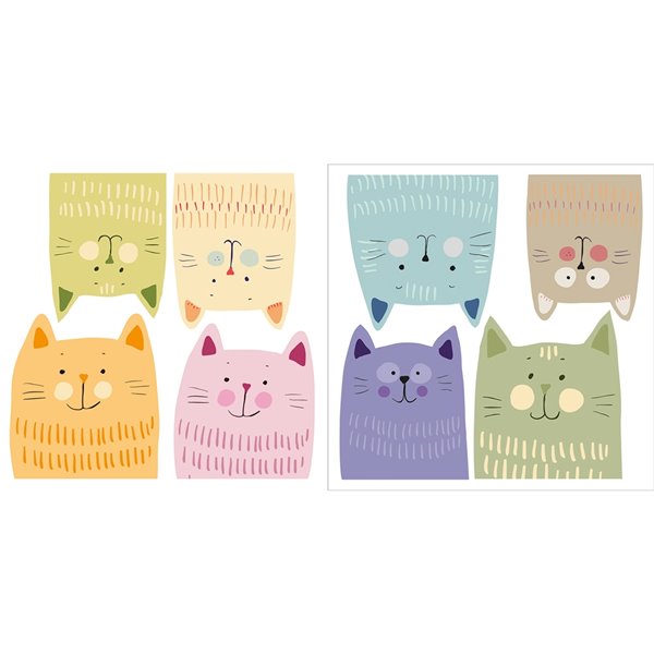 Mulitcolor Cats Wall Decals Set of 8