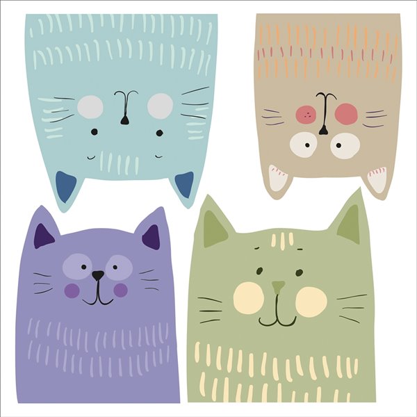 Mulitcolor Cats Wall Decals Set of 8