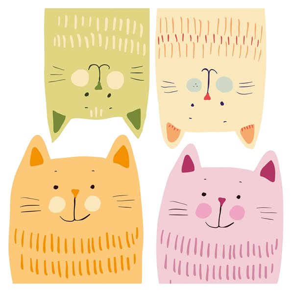 Mulitcolor Cats Wall Decals Set of 8