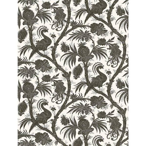 Scalamandre Balinese Peacock Self Adhesive Wallpaper - Charcoal