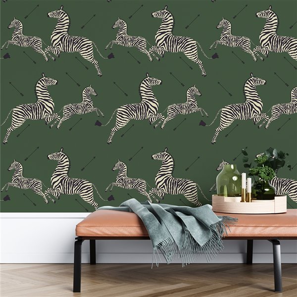 Scalamandre Serengeti Zebra Safari Self Adhesive Wallpaper - Green