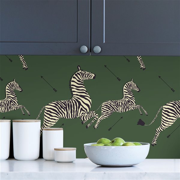 Scalamandre Serengeti Zebra Safari Self Adhesive Wallpaper - Green