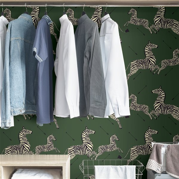 Scalamandre Serengeti Zebra Safari Self Adhesive Wallpaper - Green