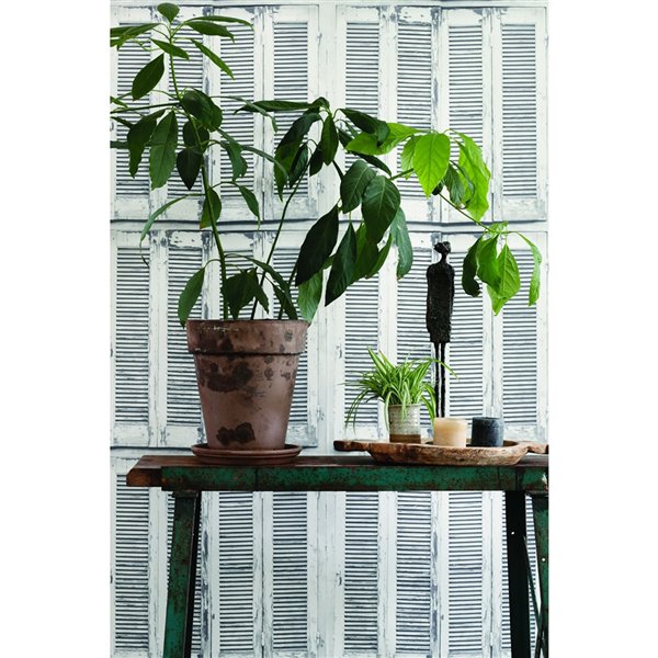 ESTA Home Lansbury Distressed Shutter Wallpaper - Off-White