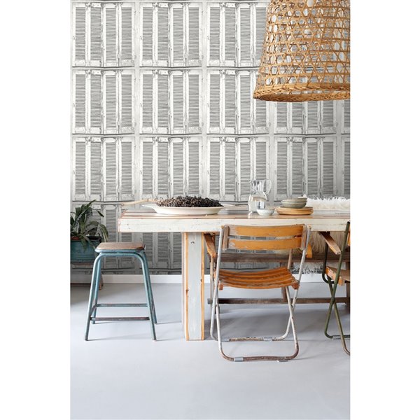 ESTA Home Lansbury Distressed Shutter Wallpaper - Off-White