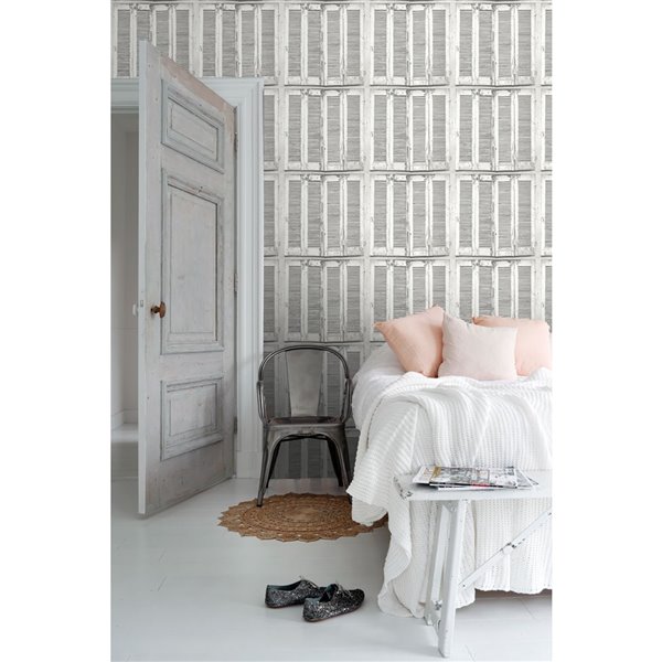 ESTA Home Lansbury Distressed Shutter Wallpaper - Off-White