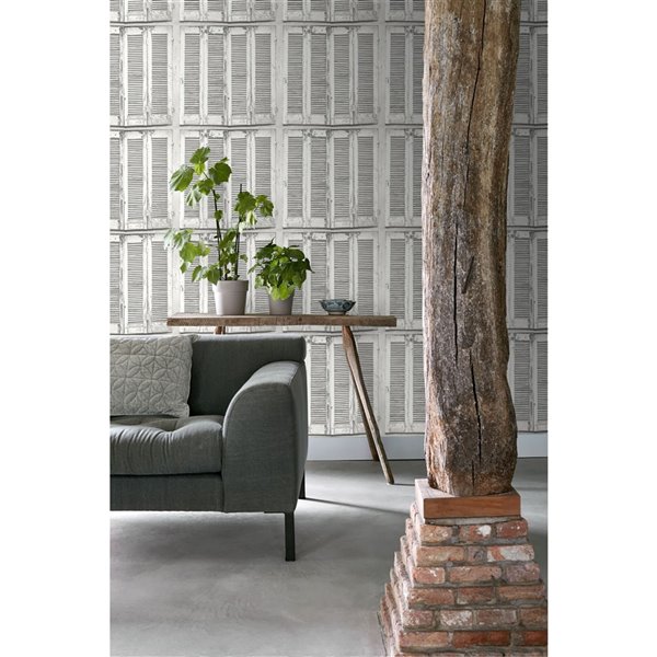 ESTA Home Lansbury Distressed Shutter Wallpaper - Off-White