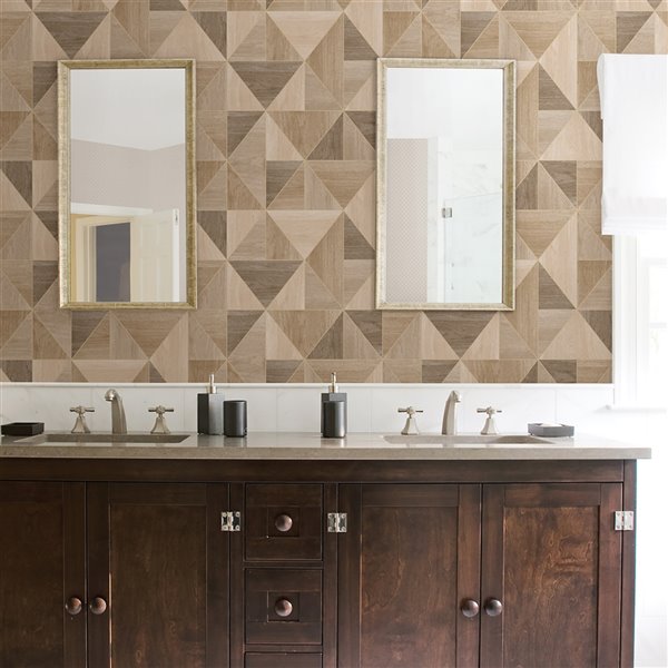 Advantage Simpson Geometric Wood Wallpaper - Light Brown