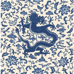 Papier peint adhésif Chi'en Dragon de Scalamandre, indigo