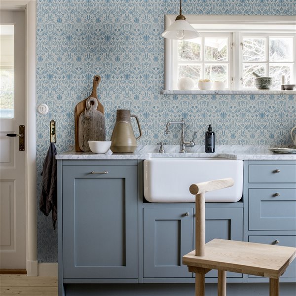 Midbec Ludvig Floral Ogee Wallpaper - Blue