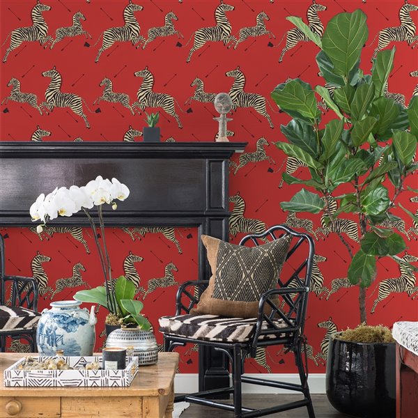 Scalamandre Masai Zebra Safari Self Adhesive Wallpaper - Red