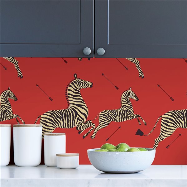 Scalamandre Masai Zebra Safari Self Adhesive Wallpaper - Red