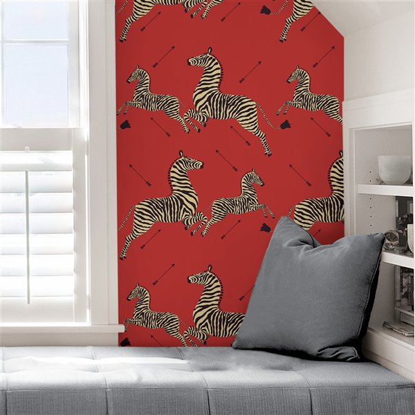 Scalamandre Masai Zebra Safari Self Adhesive Wallpaper - Red