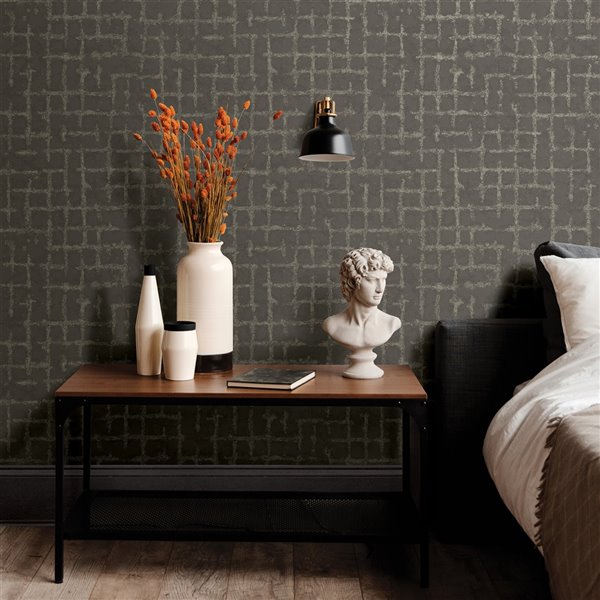 A-Street Prints Shea Distressed Geometric Wallpaper - Charcoal