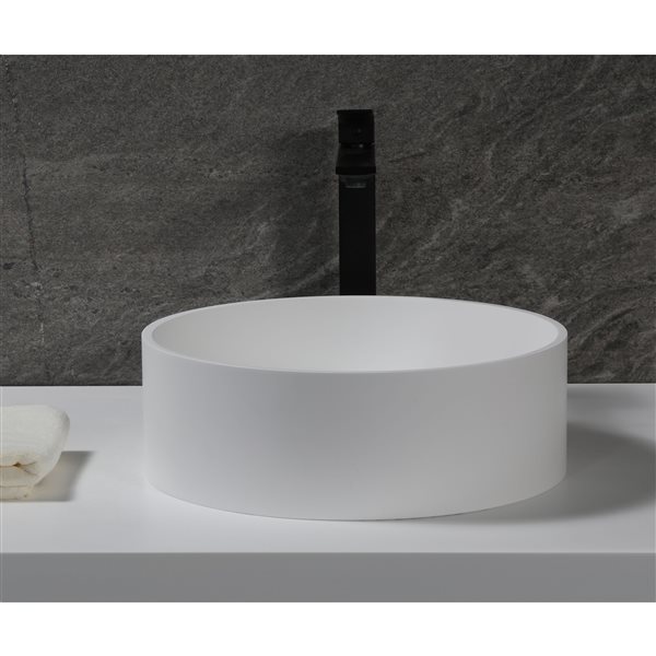 ALFI brand Round Solid Surface Resin Sink - 15-in x 15-in - White Matte