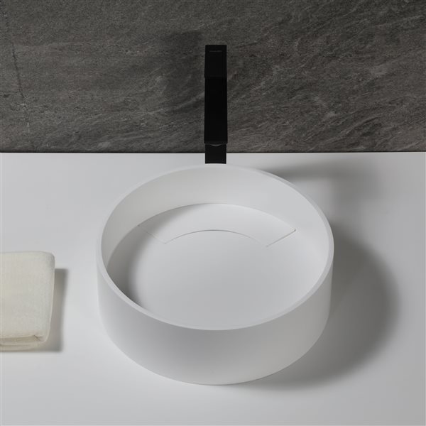 ALFI brand Round Solid Surface Resin Sink - 15-in x 15-in - White Matte