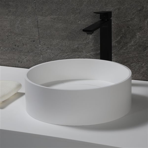 ALFI brand Round Solid Surface Resin Sink - 15-in x 15-in - White Matte