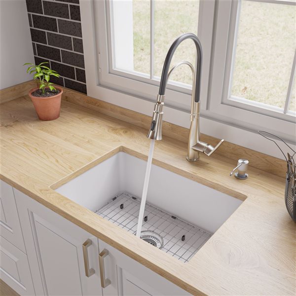 ALFI brand Drop-in/Undermount Fireclay Kitchen Sink - 27-in x 18-in - White