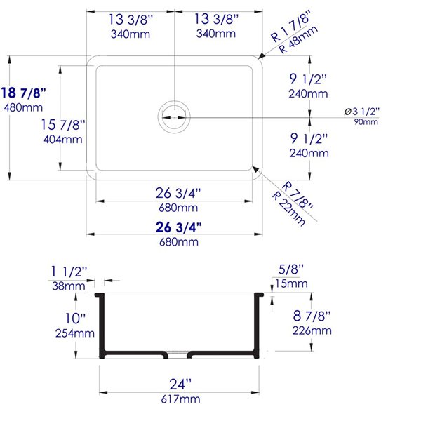 ALFI brand Drop-in/Undermount Fireclay Kitchen Sink - 27-in x 18-in - White