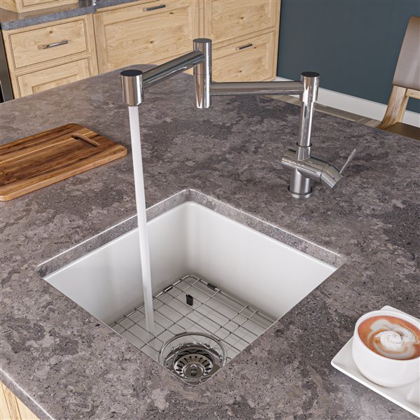 ALFI brand Drop-in/Undermount Square Fireclay Prep Sink - 18-in x 18-in - Grey Matte