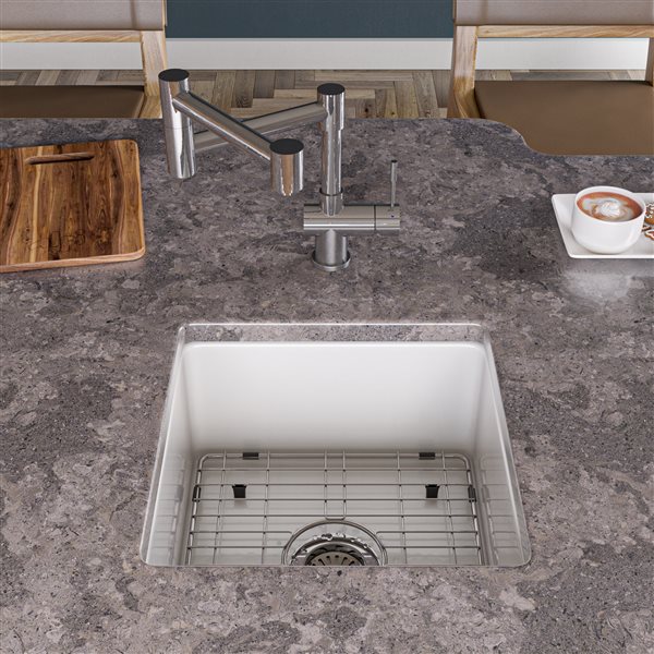 ALFI brand Drop-in/Undermount Square Fireclay Prep Sink - 18-in x 18-in - Grey Matte