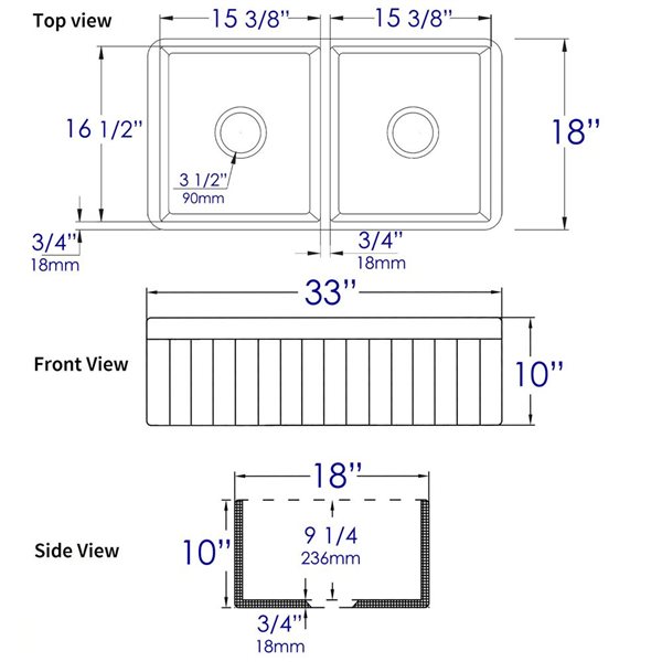 ALFI 33-in x 18-in Drop-in/Undermount Double Bowl White Fireclay Farm Sink