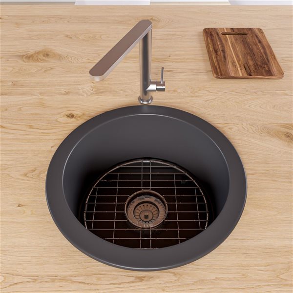 ALFI brand Drop-in/Undermount Round Fireclay Prep Sink - 18-in x 18-in - Black Matte