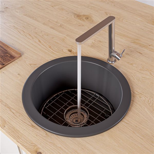 Image of Alfi Brand | Drop-In/undermount Round Fireclay Prep Sink - 18-In X 18-In - Black Matte | Rona